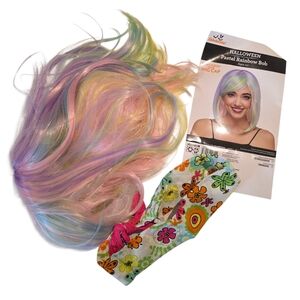 Dreamgirl Multicolor Pastel Wig And Bandana Headband EUC